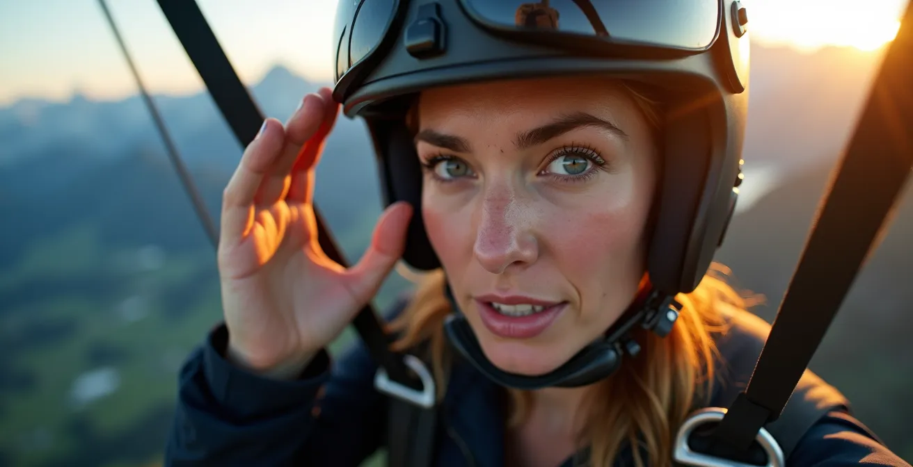 Parachutiste en situation de décision face aux sommets alpins suisses