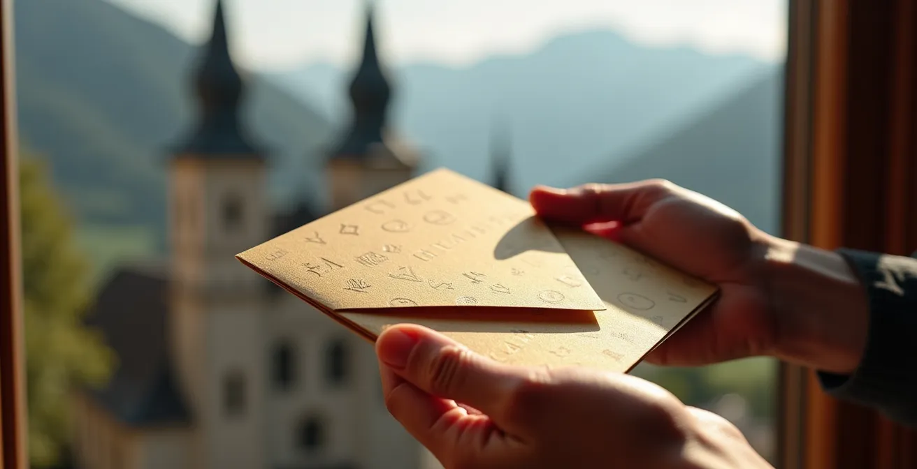 Parachutiste en descente au-dessus du village médiéval de Gruyères avec vue sur les Préalpes