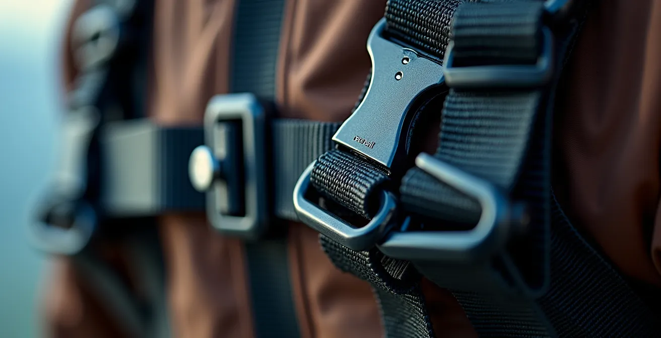 Vue macro détaillée de l'équipement de parachutisme lors d'une vérification