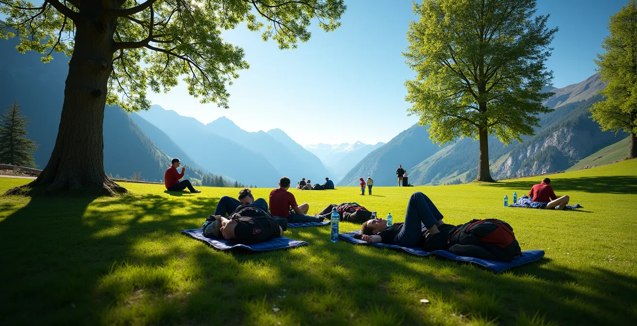 Parachutistes en récupération entre deux rotations de sauts avec vue sur les montagnes suisses